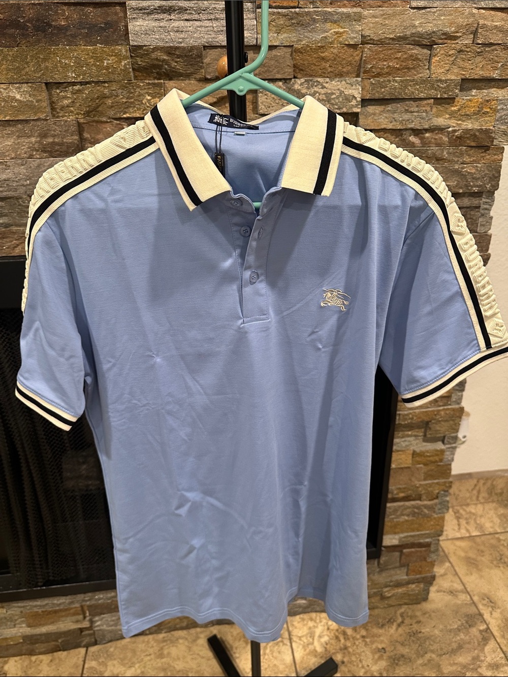 Light Blue Polo Shirt with Contrast Collar size S